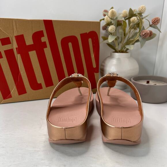 FitFlop Galaxy Crystal Embellished Toe-Thong Sandals Rose Gold Women 9/EU41 NWB - Picture 5 of 11